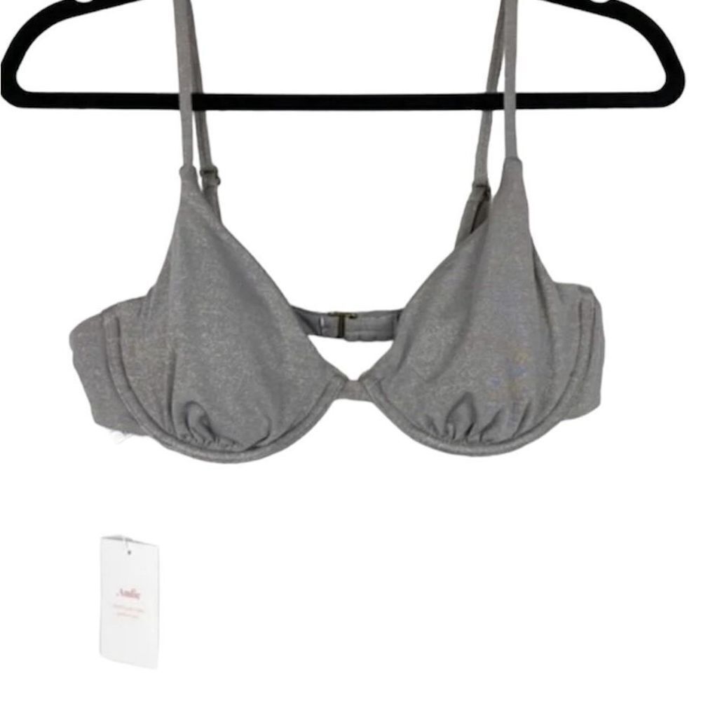 Andie Sicily Top Metallic Silver Bikini NWT Triangle Swimsuit Small